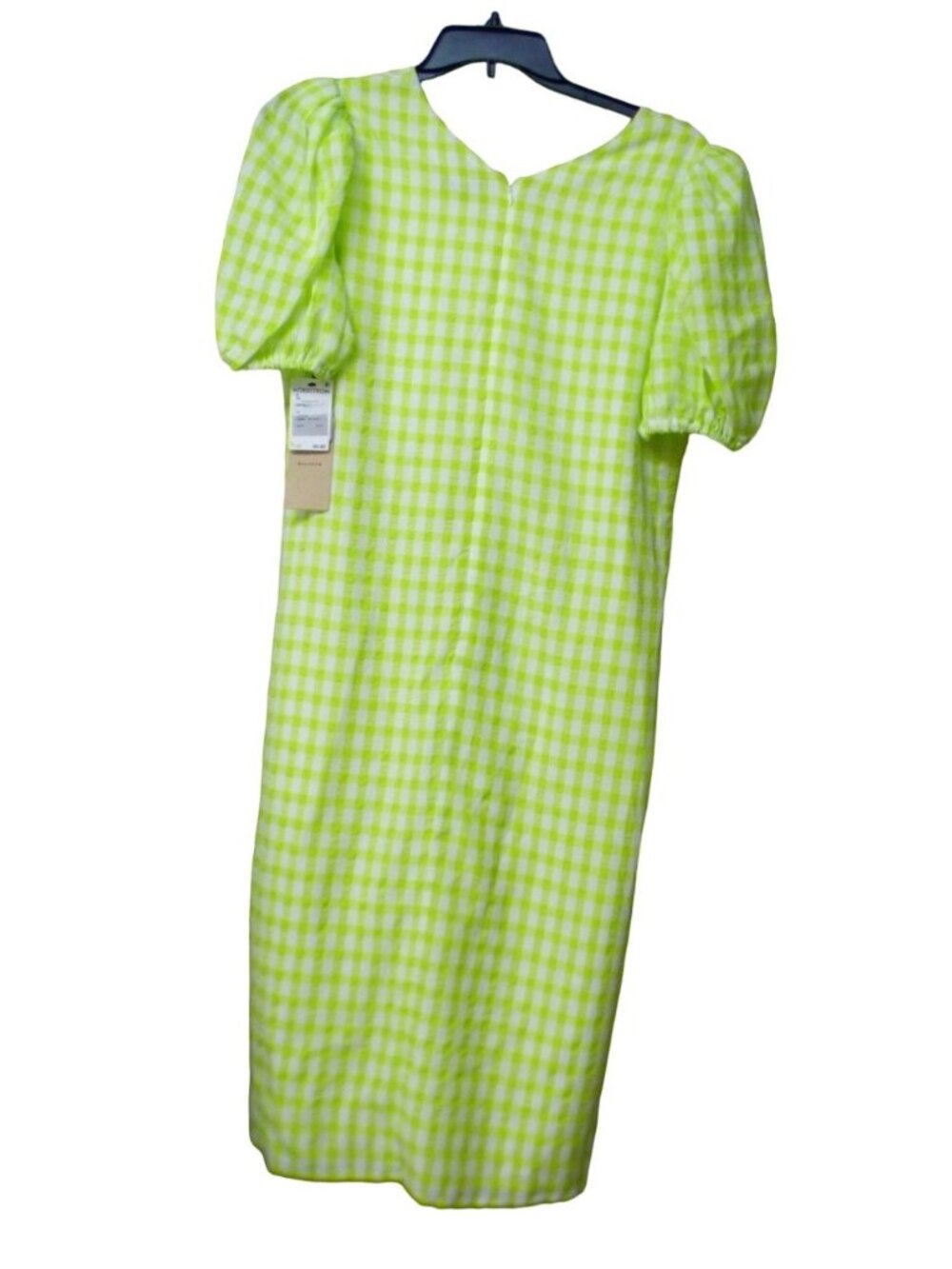 Halogen Puff Sleeve Midi Dress, Lime Green/ White, M - Picture 9 of 11